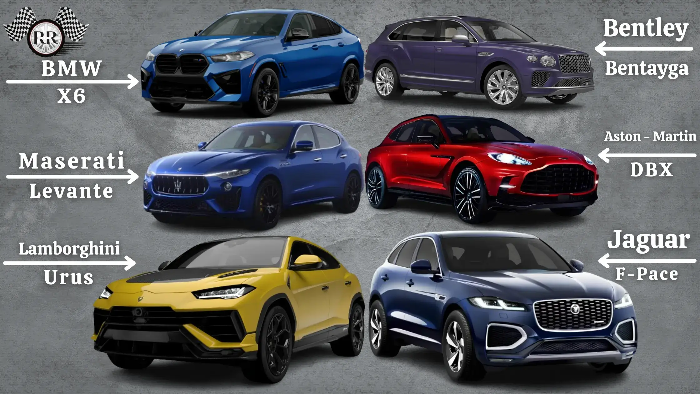 BMW X6, Maserati Levante, Lamborghini-Urus, Jaguar--F-Pace, Aston - Martin -- DBX, Bentley - Bentayga